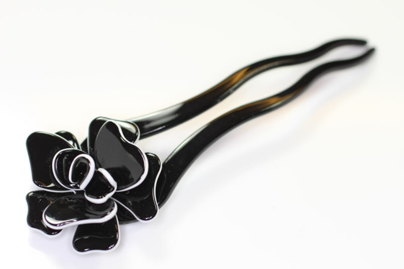 Handmade Pin - Black & White Ornate Flower - 10cm