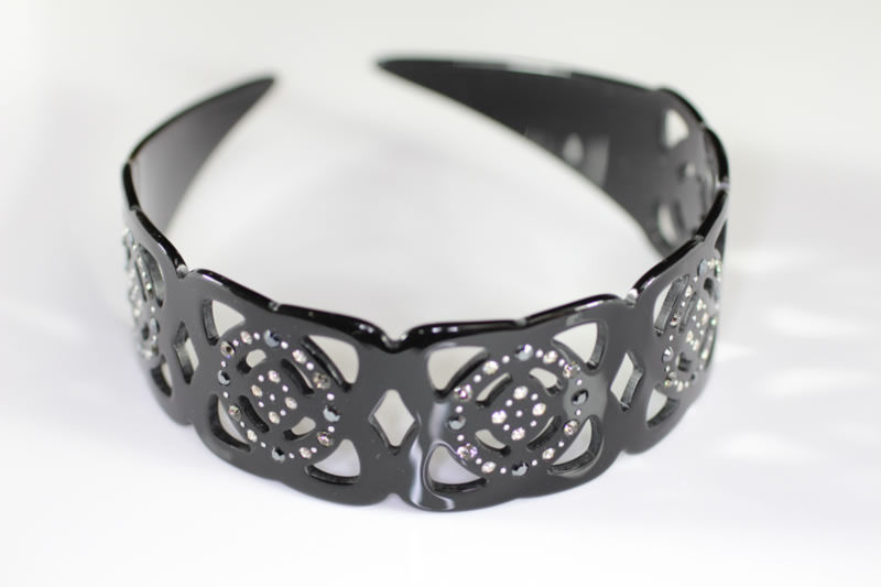 Handmade Open Headband with Swarovski Crystals - Black - 30mm