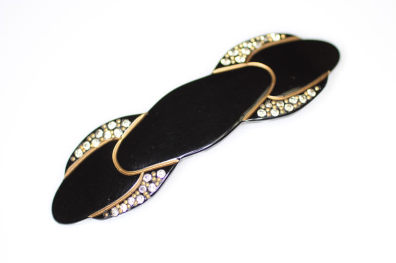 Handmade Barrette with Swarovski Crystals - Black - 8cm