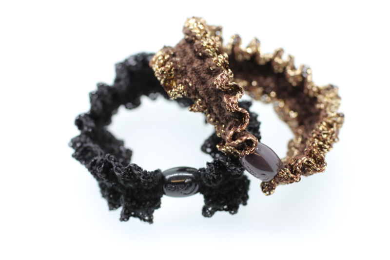 Metallic Black & Brown Garter Elastic x2