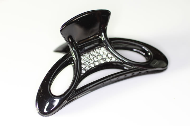 Open Claw Clip with Swarovski Crystals - Black - 8.5cm