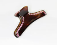 Claw Clip with Pink Swarovski Crystals - Black - 6cm
