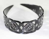 Handmade Open Headband with Swarovski Crystals - Black - 30mm